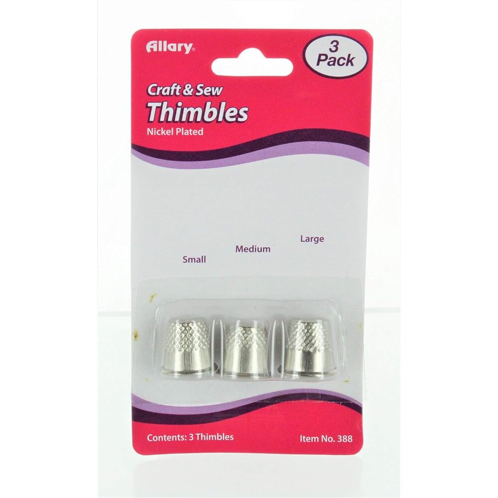 Allary ASSORTED THIMBLES Pack Small, Medium & Large Sizes 1 of Each Size NICKEL